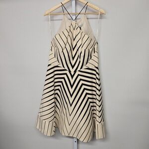 NWT HALSTON HERITAGE Beige Black Geometric Halter Midi Dress Size 12